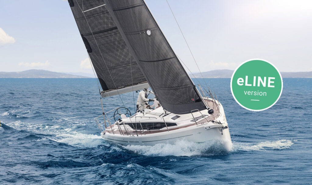 BAVARIA C38e electric sailing yacht sailing at sea