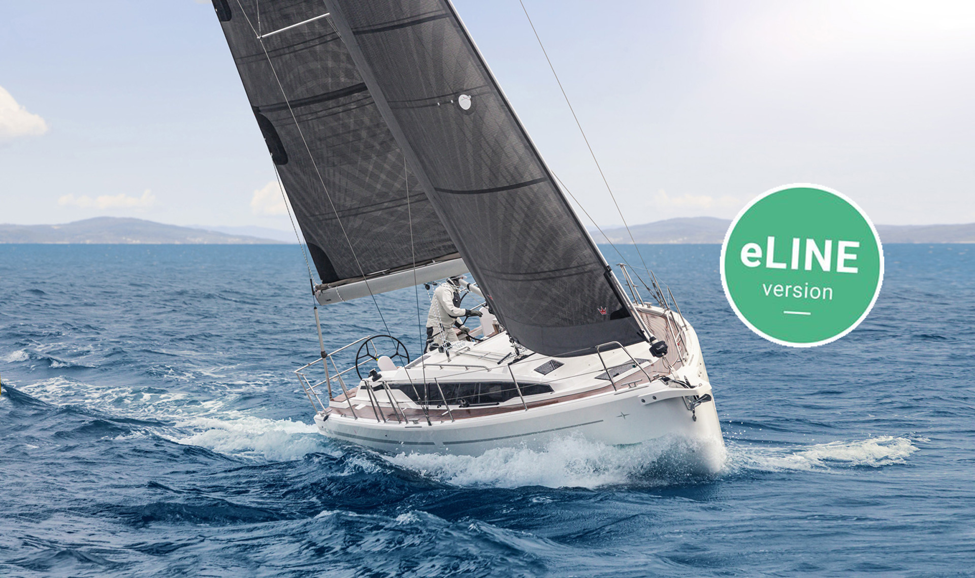 BAVARIA C38e electric sailing yacht sailing at sea