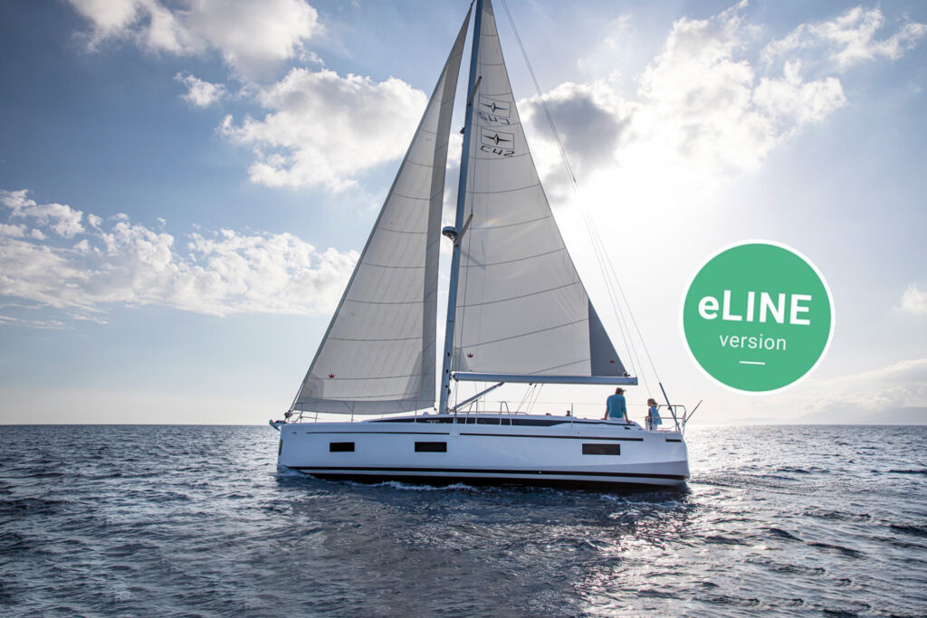 BAVARIA C42e electric sailing yacht underway