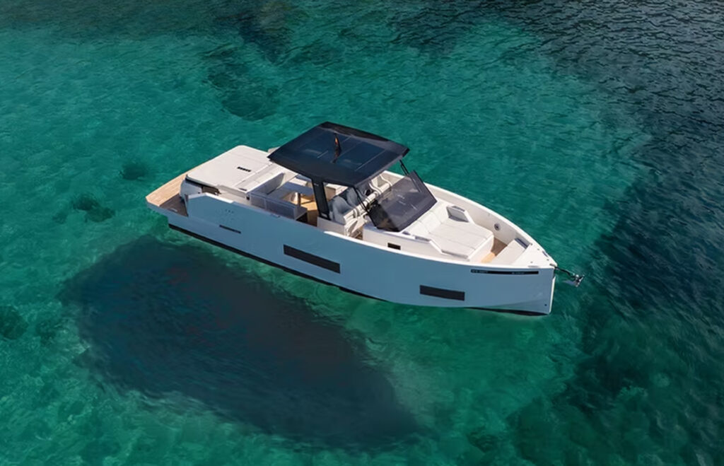 Aerial view of the De Antonio D42 showing its walk-around deck layout