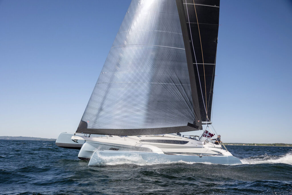 Dragonfly 36 trimaran sailing with its high-performance sail plan