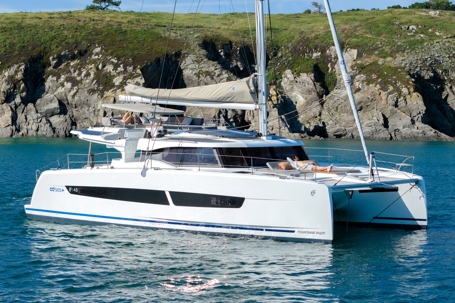 Fountaine Pajot FP48 sailing catamaran exterior with contemporary profile and large hull windows