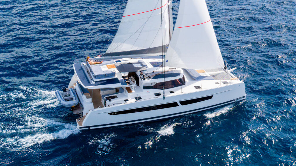 Fountaine Pajot FP51 sailing catamaran underway with sails raised