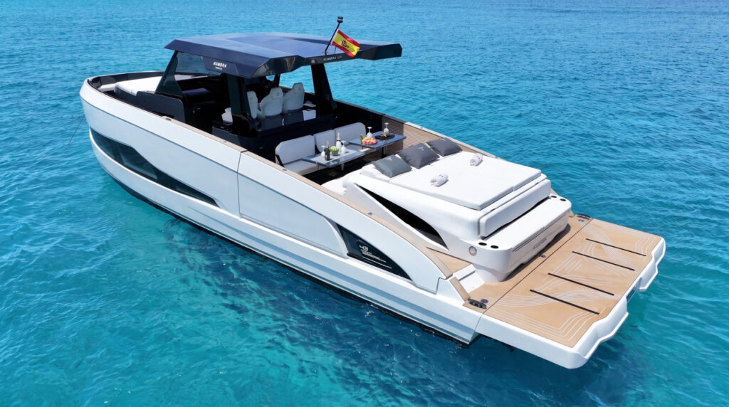 Kumbra 43 aft deck with spacious sunbed and outdoor area