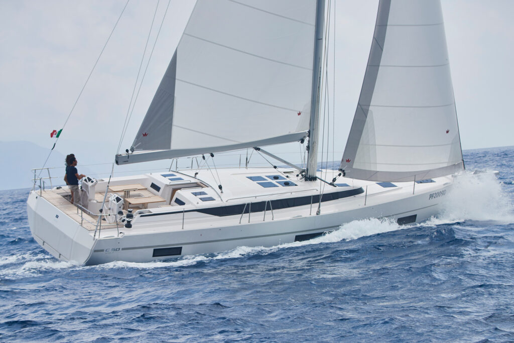 Bavaria C50 sailing yacht cruising under sail at sea