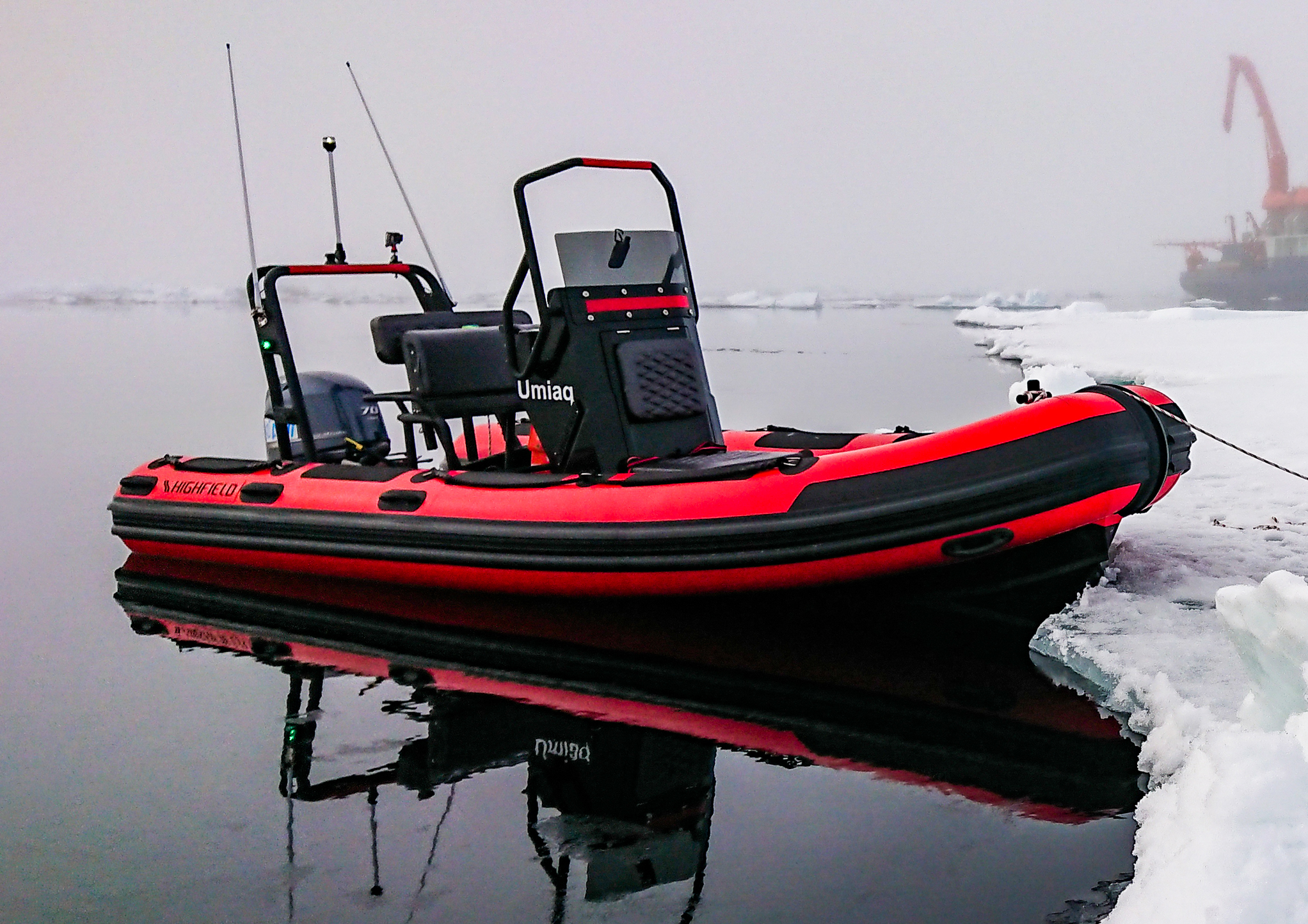 Side view of Highfield PA500 Patrol RIB with red tubes and centre console
