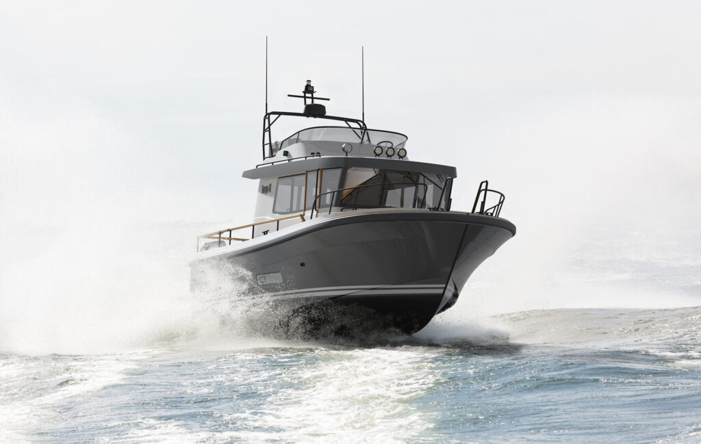 Targa 41 pilothouse motor boat cruising through the water