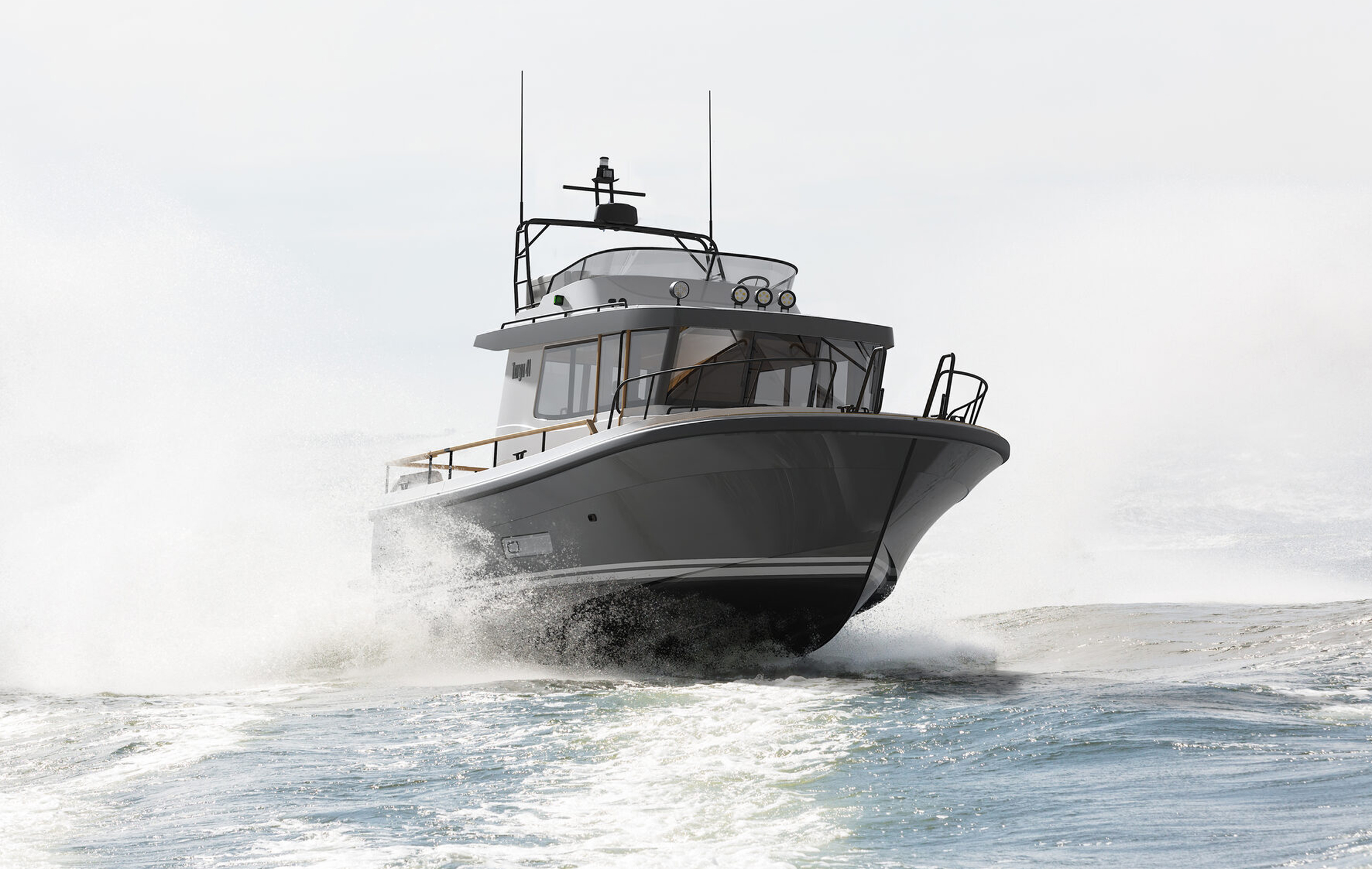 Targa 41 pilothouse motor boat cruising through the water